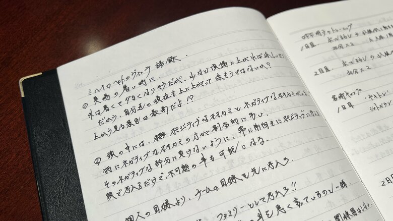 中にはびっしりと練習メニューや、監督の言葉が書き込まれている