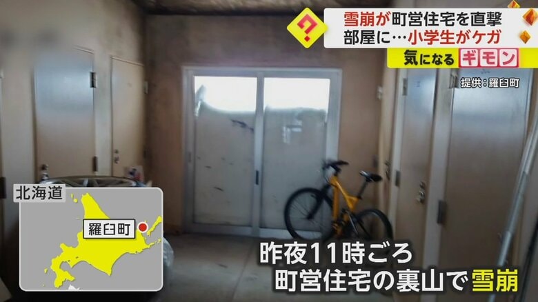 窓の外に雪崩が押し寄せている