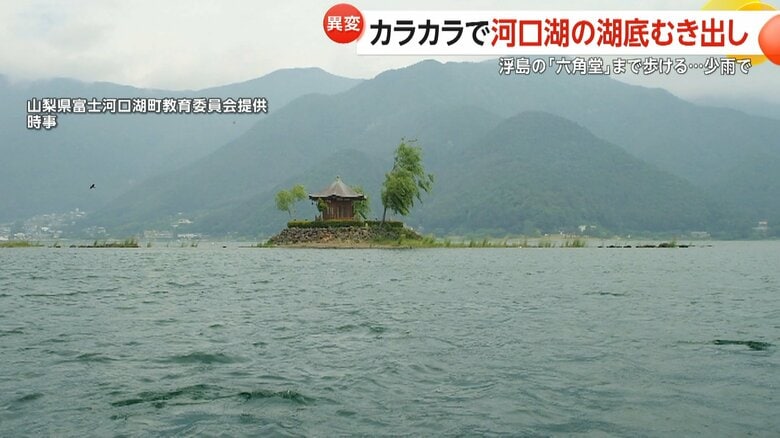 常はボートでしか行くことができない河口湖大橋の西側に位置する浮島