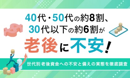 40代・50代の約8割、30代以下の約6割が老後に不安！世代別老後資金への不安と備えの実態を徹底調査
