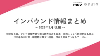 観光庁長官、アジア競技大会を機に地方周遊を促進　九州ふっこう応援割にも言及 / 今年の中秋節・国慶節は最大13連休、日本人気は？　ほか：インバウンド情報まとめ「2026年9月後編」を訪日ラボが公開