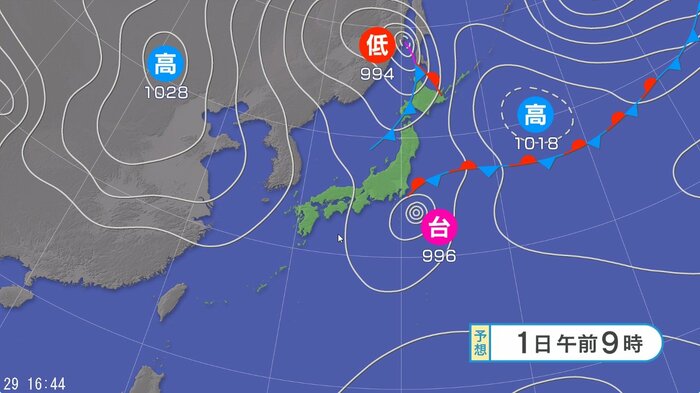 天気図　10月1日午後9時の予想