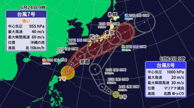 愛媛には２７日午前に最接近予想　強い台風７号最新情報　梅雨前線も影響し大雨のおそれ【愛媛】｜FNNプライムオンライン