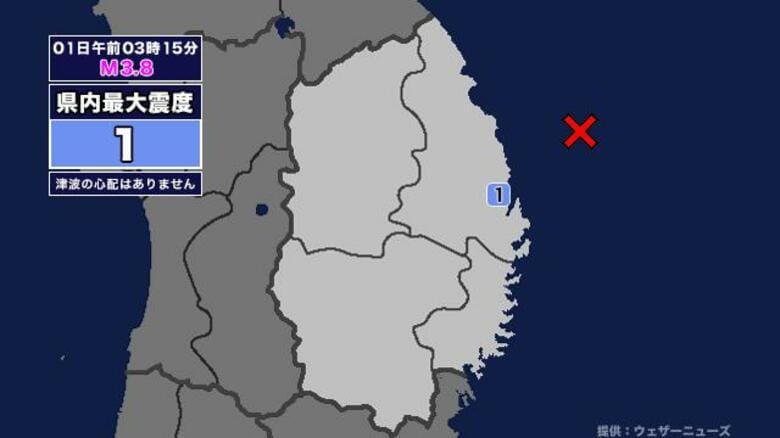 【地震】岩手県内で震度1 岩手県沖を震源とする最大震度1の地震が発生 津波の心配なし｜FNNプライムオンライン