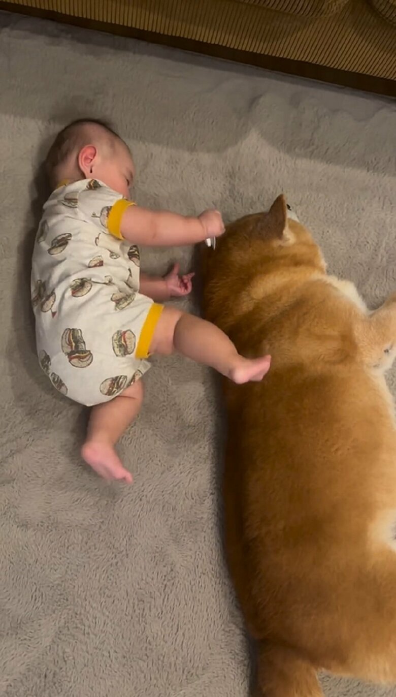 寝返りを打とうとする娘さん