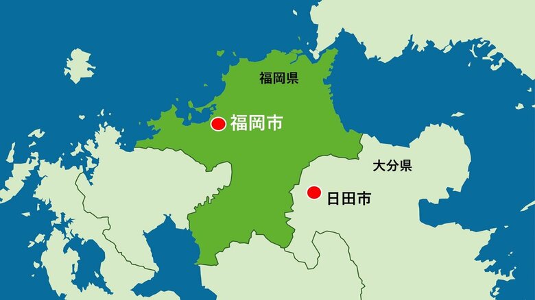 福岡市と大分・日田市の位置