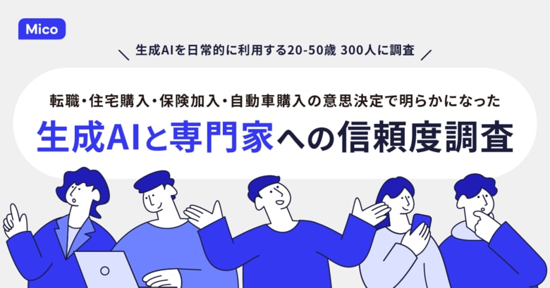 Mico、「生成AIと専門家への信頼度調査」を実施。生成AI利用層の約7割が情報収集・比較検討段階から「専門家への相談を重視」