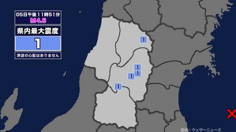 【地震】山形県内で震度1 福島県沖を震源とする最大震度3の地震が発生 津波の心配なし｜FNNプライムオンライン