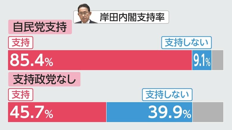 内閣支持率　自民支持・支持政党なし（FNN世論調査）