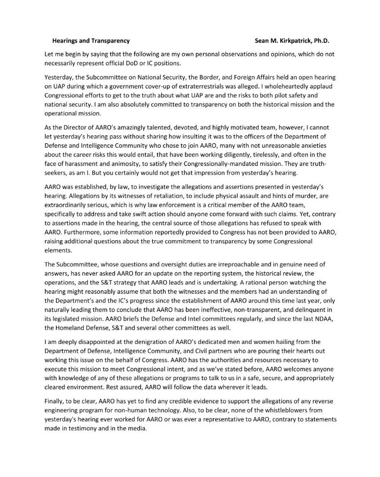 カークパトリック氏の書簡はSNSで一気に拡散した（ツイッターより）