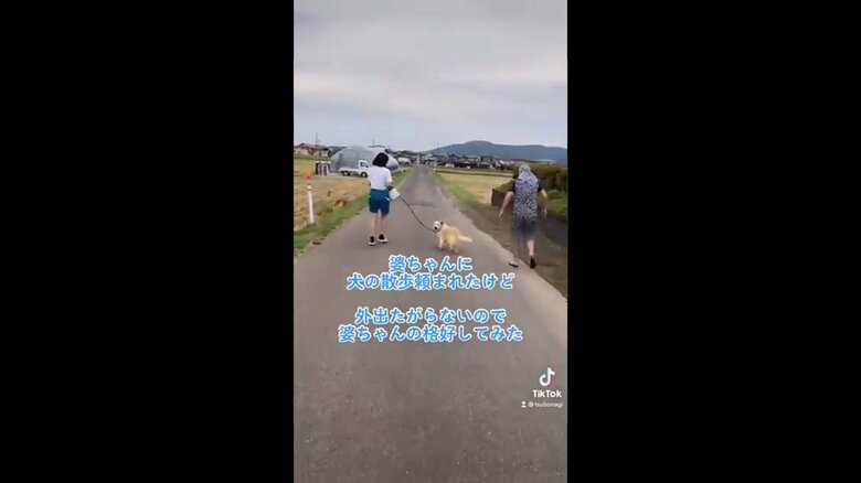 散歩を楽しむももちゃんとつぼたさん