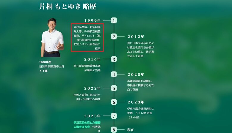 片桐議員の略歴（同氏のホームページより）