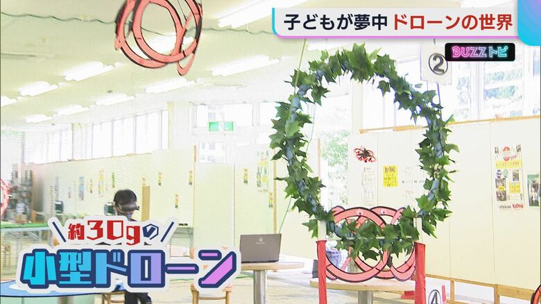 輪をくぐるドローン