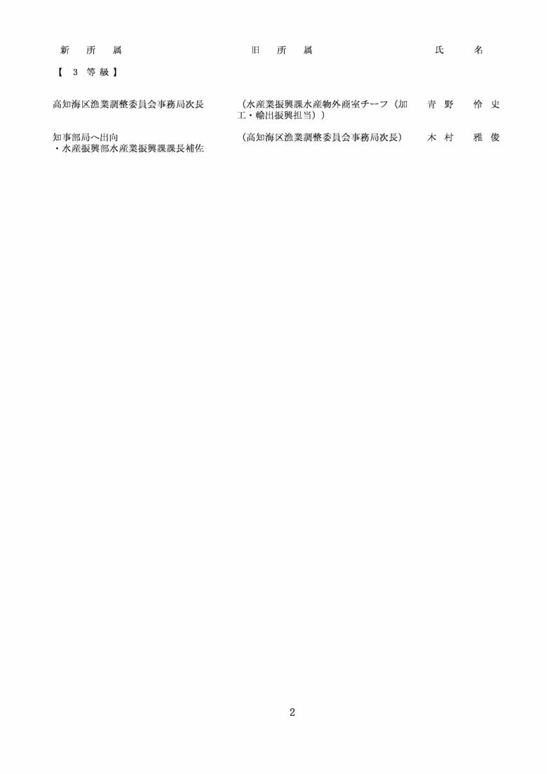 高知県人事異動・高知海区調整委員会事務局（1～3等級）2/2
