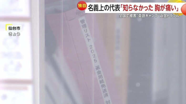 事務所の棚には「管理リスト2025返金用紙発送済み」と書かれたファイルがあるのが確認できた