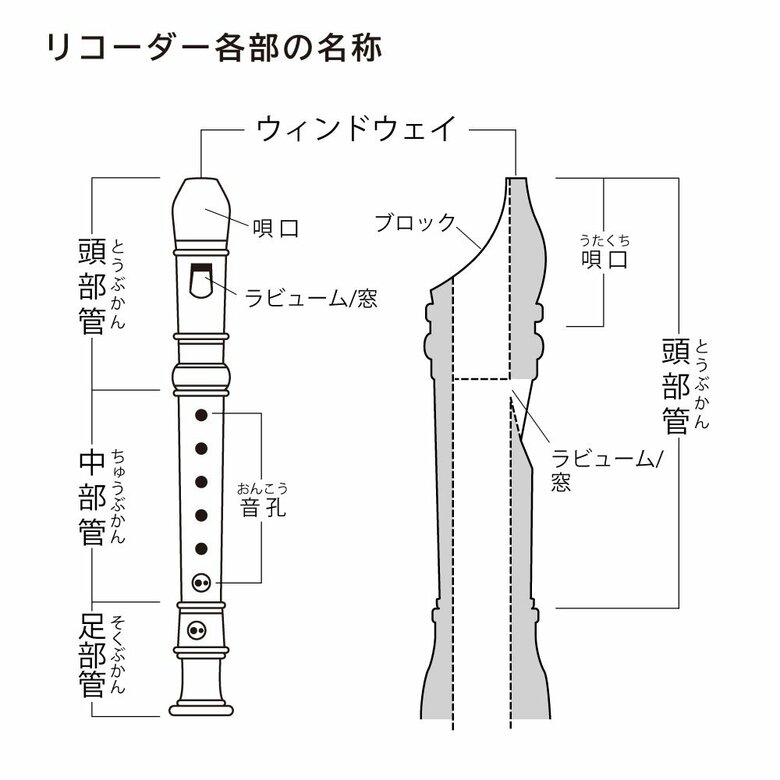 リコーダー各部名称