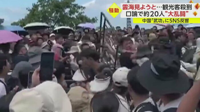 持ち上げた柵で相手を殴りつけている様子も