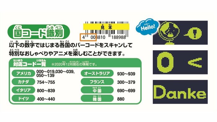 海外のバーコードにも対応。英語などでの挨拶の演出も
