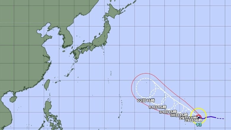 【台風情報】台風13号の今後の進路予想は　猛烈な勢力に発達する見込み　31日午後3時の予報では勢力を維持したまま、南鳥島近海に達する見込み｜FNNプライムオンライン