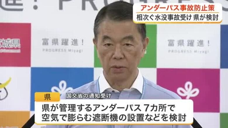 車両水没の死亡事故が相次ぐアンダーパス　宮城県が空気で膨らむ遮断機や予防的な通行止めなどの対策を検討｜FNNプライムオンライン