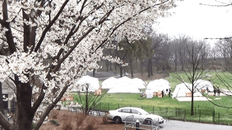 セントラルパークに設置された仮設テント病院はまるで「野戦病院」