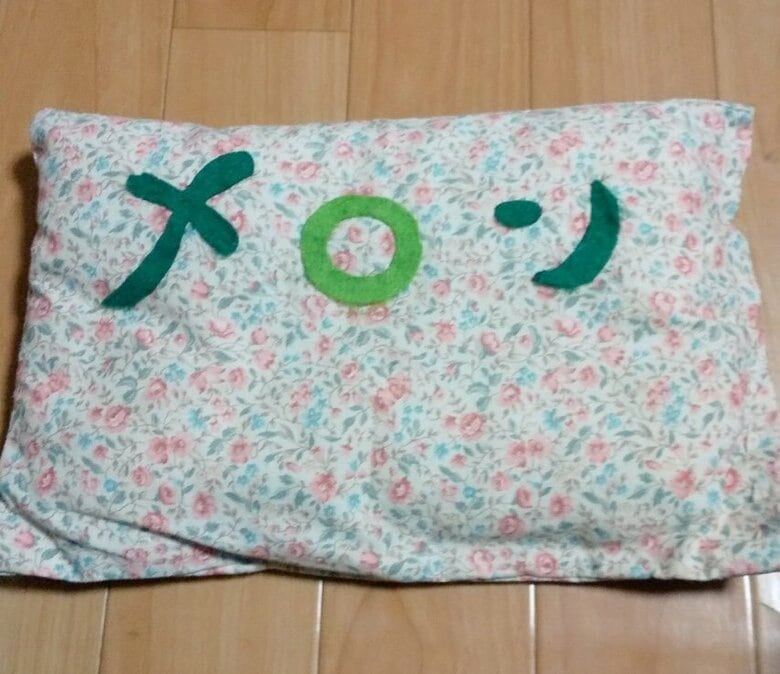 おばあさんが作ったメロンくん用の枕（提供：めろぷりさん）