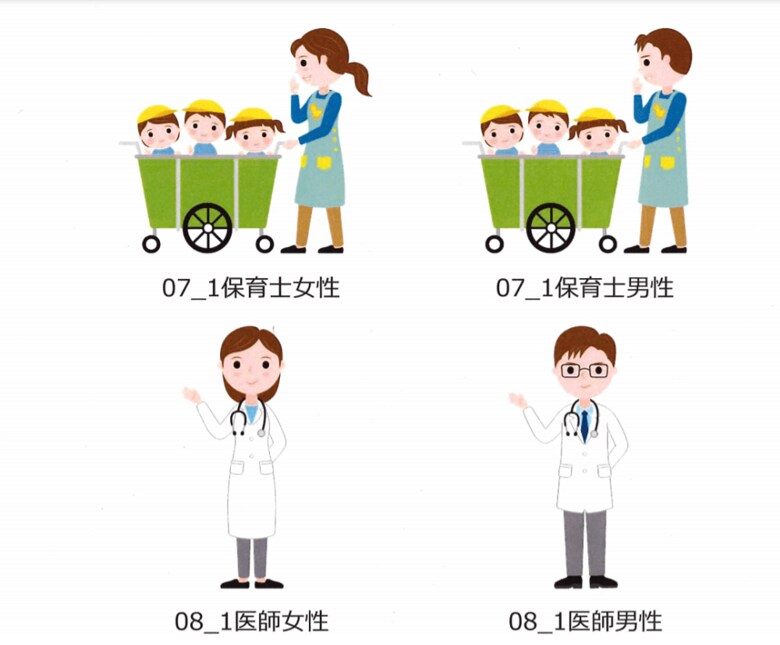 上が保育士、下が医師の男女のイラスト（画像提供：内閣府）