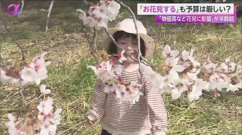 桜を見て、笑顔を見せる子ども