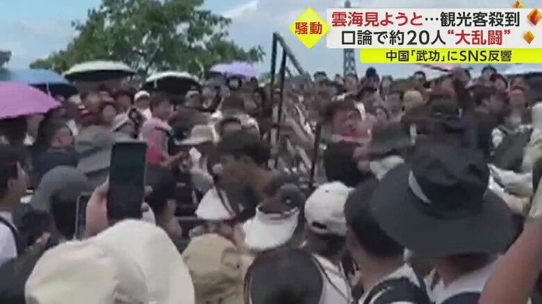 持ち上げた柵で相手を殴りつけている様子も