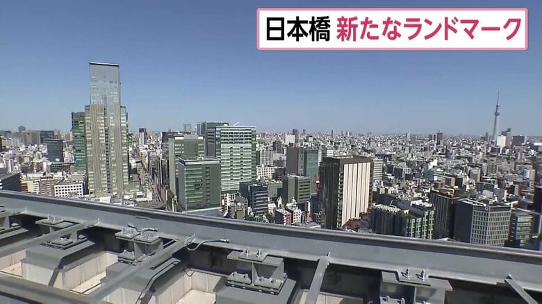 21階部分にあるテラスからの景色。日本橋の街並みを一望できる。