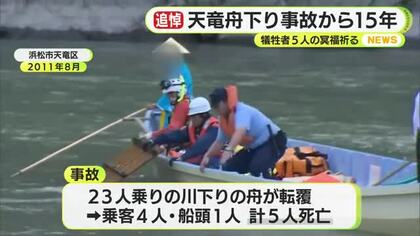 乗客と船頭計5人死亡　天竜舟下り事故から15年　当時の運航会社ら犠牲者の冥福祈る追悼式　