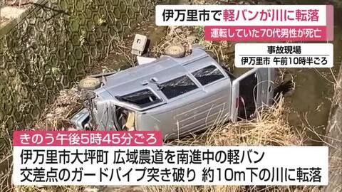 交差点のガードパイプを突き破り軽バンが川に転落 運転していた70歳男性が死亡【佐賀県】