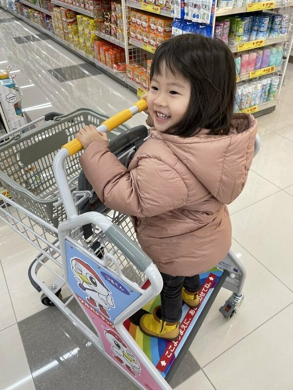 考案した人お礼させて」“立ち乗り”できる子供用ショッピングカートに 