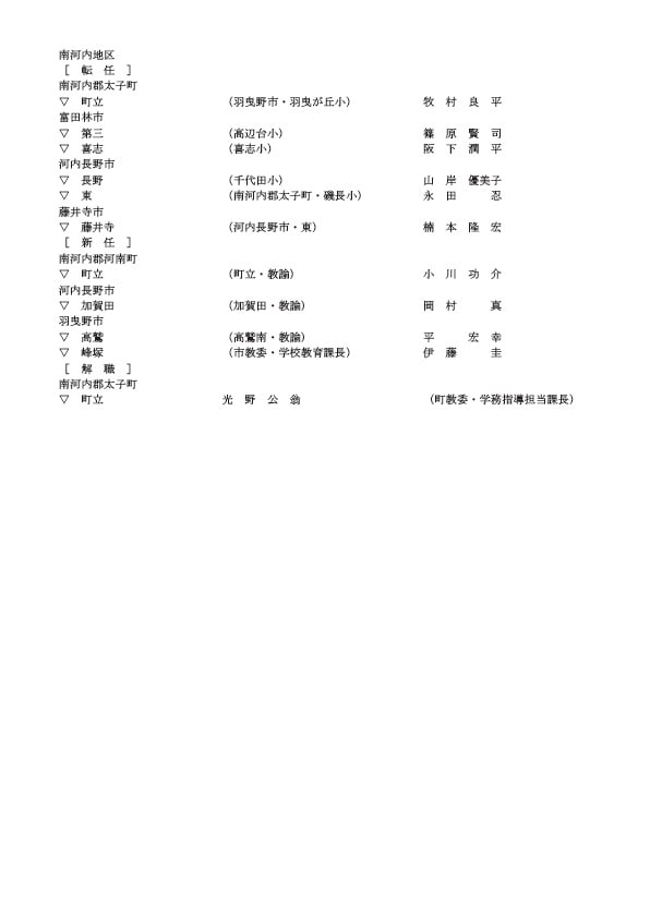 中学校の教頭・転任・新任・解職