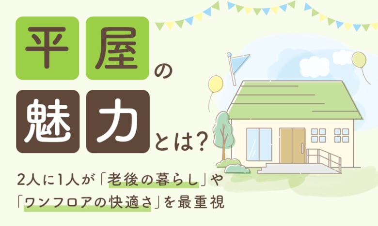 平屋の魅力とは？2人に1人が「老後の暮らし」や「ワンフロアの快適さ」を最重視