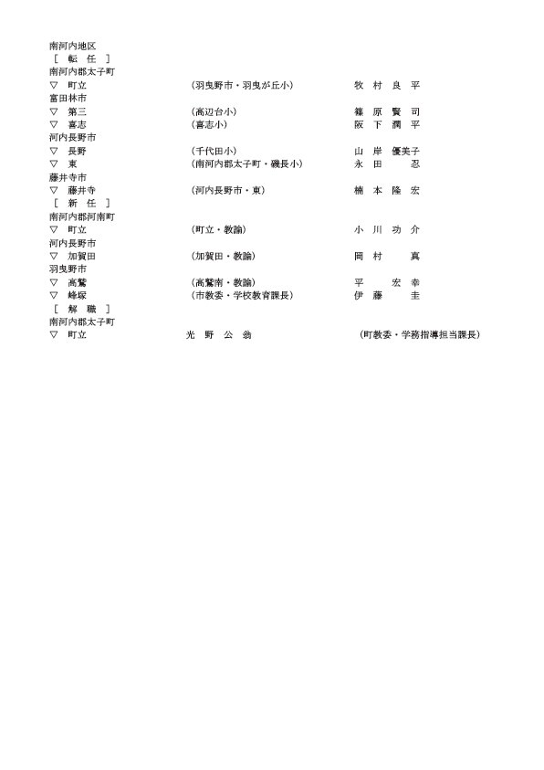 中学校の教頭・転任・新任・解職