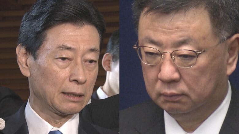 事実上の更迭となった　西村前経済産業相（左）と松野前官房長官（右）