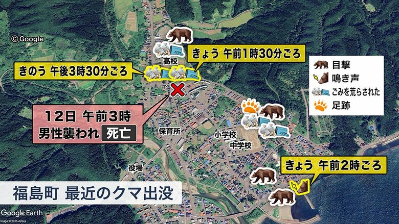 北海道福島町での最近のクマ出没情報