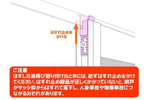 「はずれ止め」がセットされているか確認（画像提供：三協立山株式会社三協アルミ社）