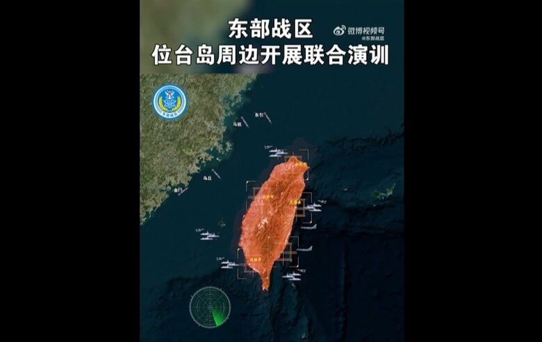 「連合利剣－2024A」では台湾海峡のみならず台湾の東側からも包囲する形で演習（東部戦区公式SNSより）