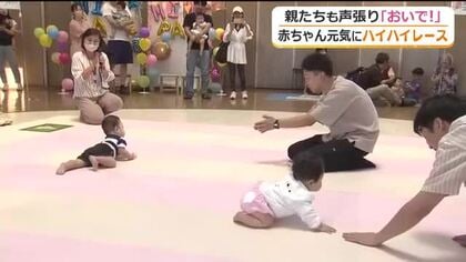 赤ちゃんたちの元気いっぱいなハイハイレース　泣いたり…逆走したり…　親は声を張り上げ「おいで！おいで！」　【福井】