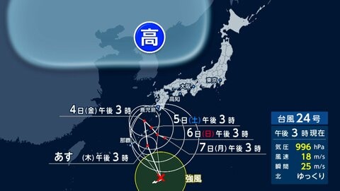 “迷走”台風24号　4日以降も停滞で秋雨前線を刺激　離れた場所でも全国的に“警報級大雨”
