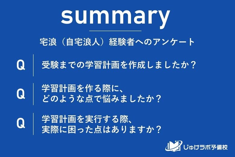 自宅浪人(宅浪)の学習計画における実態調査。計画作成時と実行時の課題とは?