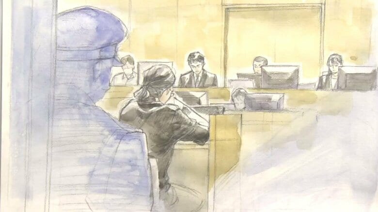 被告人質問時の山上被告の法廷内イラスト（2日）