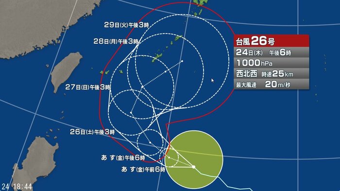 台風25号の進路予想図
