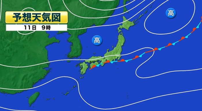 予想天気図　11日午前9時