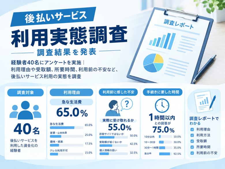 スマホ決済後払いサービスを利用した資金化の経験者40名を調査｜利用理由は「急な生活費」が65.0％で最多