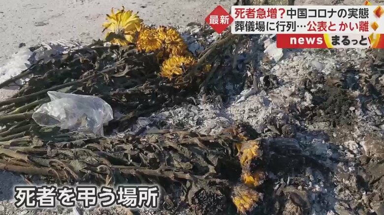 天津市の葬儀場周辺に点在していた焼け焦げた跡