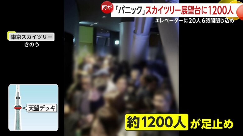 展望台は足止めされた客で一杯に…