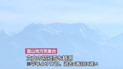 立山で「初冠雪」平年より17日遅い観測…富山県内7地点で今季一番の冷え込み